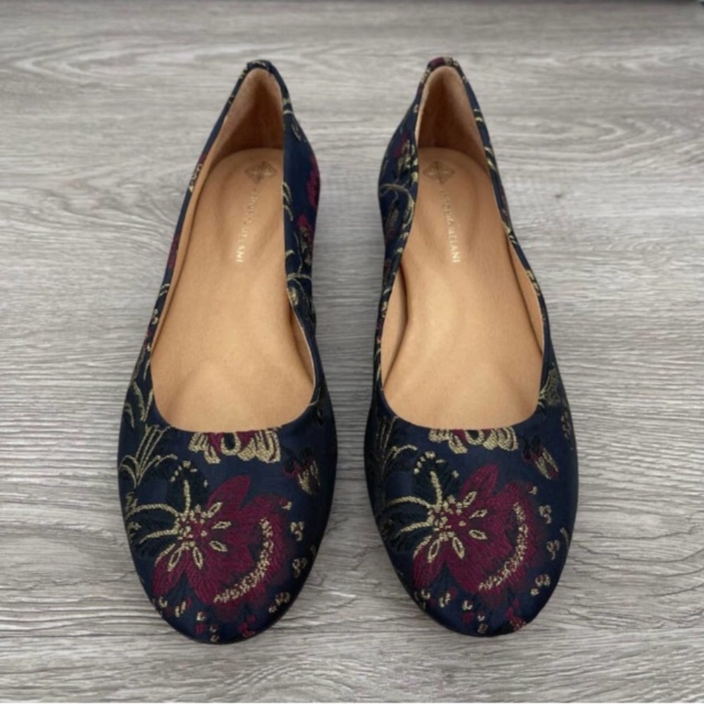 ANTONIO MELANI Vintal Two Satin Jacquard Navy Floral Ballet Flat - Size 6.5